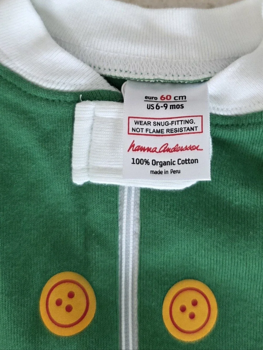 Hanna Andersson Green Elf One-Piece Pajama with Yellow Accents